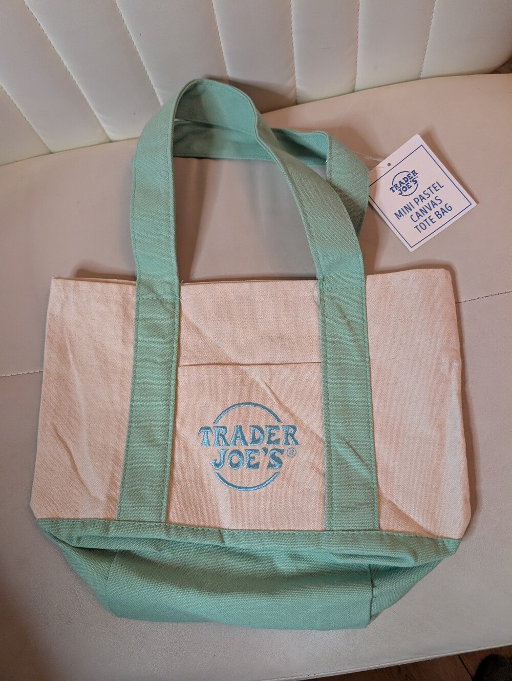 NWT  Trader Joe's Teal Mini Canvas Tote Bag